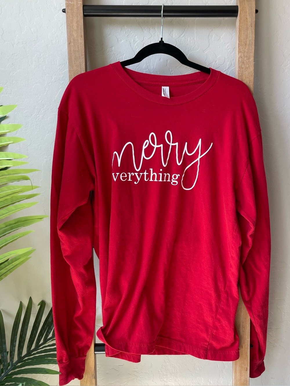 American Apparel Red "Merry Everything" Long-Sleeve Crewneck
